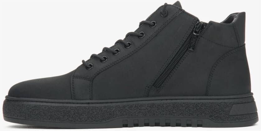 Estro Heren Hoge Zwarte Sneakers gemaakt van Echt Italiaans Nubuck Black Heren