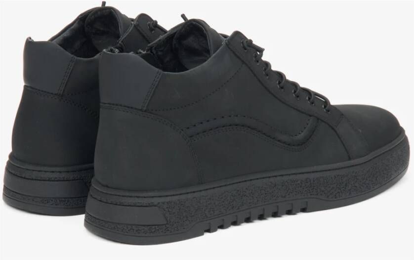 Estro Heren Hoge Zwarte Sneakers gemaakt van Echt Italiaans Nubuck Black Heren