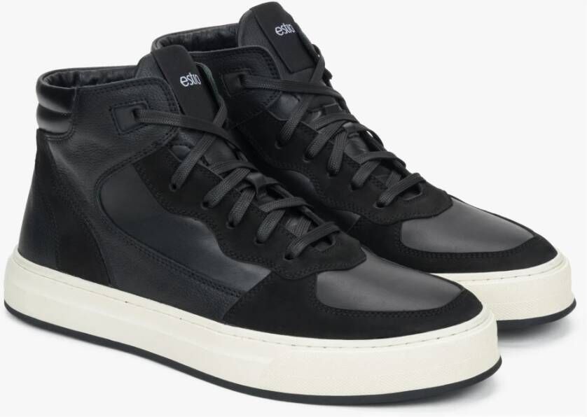 Estro Heren hoge zwarte sneakers gemaakt van Italiaans echt leer en nubuck met isolatie Black Heren