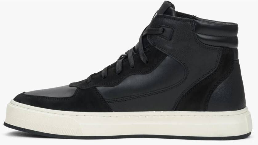 Estro Heren hoge zwarte sneakers gemaakt van Italiaans echt leer en nubuck met isolatie Black Heren