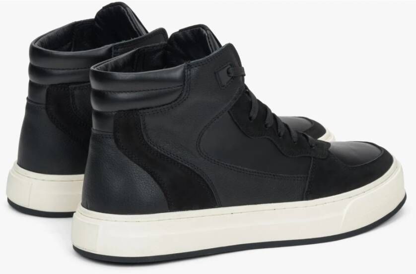 Estro Heren hoge zwarte sneakers gemaakt van Italiaans echt leer en nubuck met isolatie Black Heren