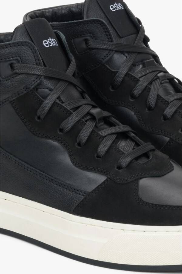 Estro Heren hoge zwarte sneakers gemaakt van Italiaans echt leer en nubuck met isolatie Black Heren