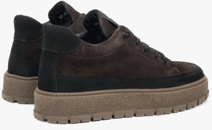 Estro Heren Saddle Brown High-Top Sneakers gemaakt van Italiaans Echt Velours & Leer met Licht Isolatie Brown Heren