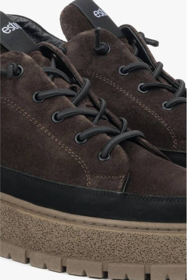 Estro Heren Saddle Brown High-Top Sneakers gemaakt van Italiaans Echt Velours & Leer met Licht Isolatie Brown Heren