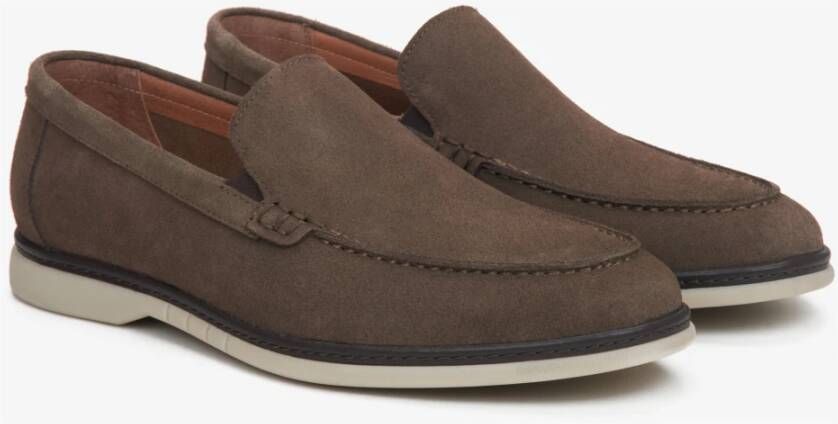 Estro Heren Saddle Brown Loafers gemaakt van Echt Velours Brown Heren