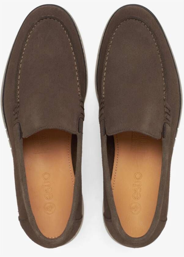 Estro Heren Saddle Brown Loafers gemaakt van Echt Velours Brown Heren