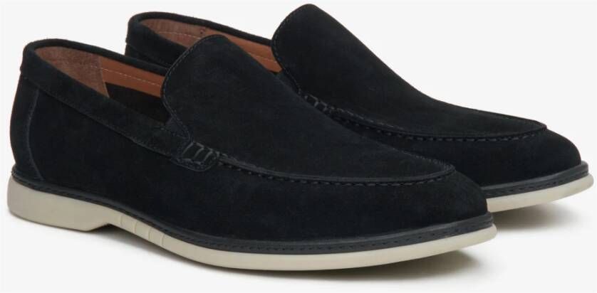 Estro Heren zwarte loafers gemaakt van echt velours Black Heren