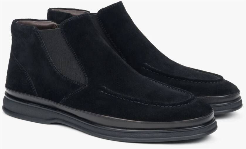 Estro Heren Zwarte Slip-On Chelsea Laarzen gemaakt van Echt Velours Black Heren