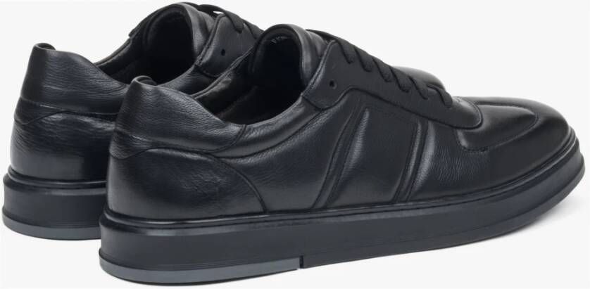 Estro Heren zwarte sneakers van echt leer met decoratief stiksel Black Heren