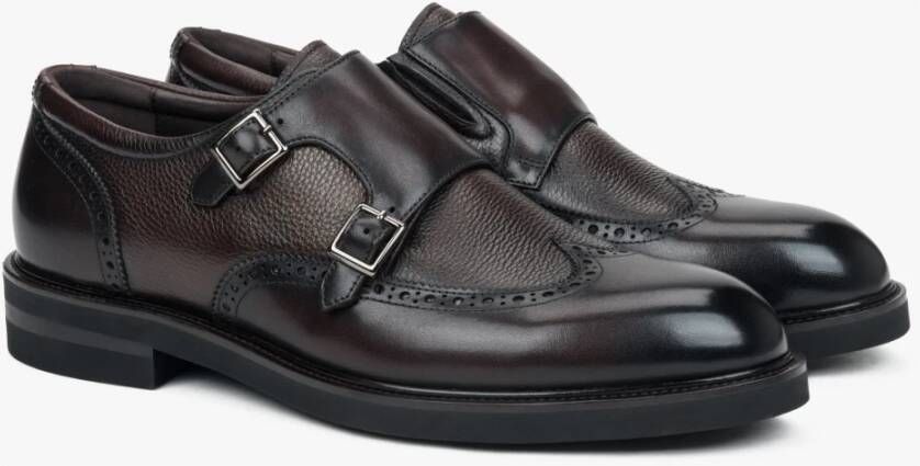 Estro Herenzadelbruine leren brogues met monniksbanden Brown Heren