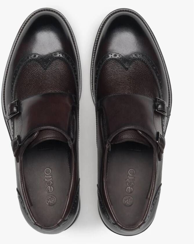 Estro Herenzadelbruine leren brogues met monniksbanden Brown Heren