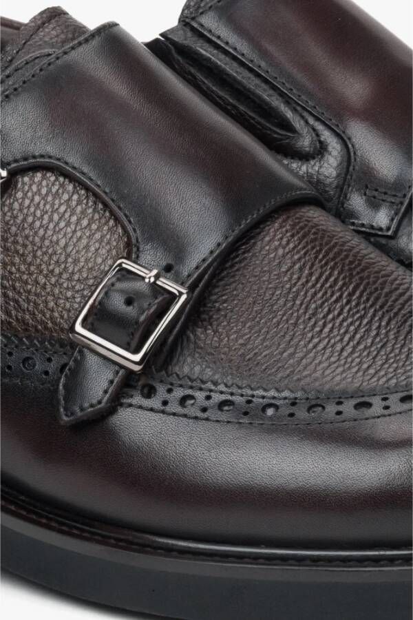 Estro Herenzadelbruine leren brogues met monniksbanden Brown Heren