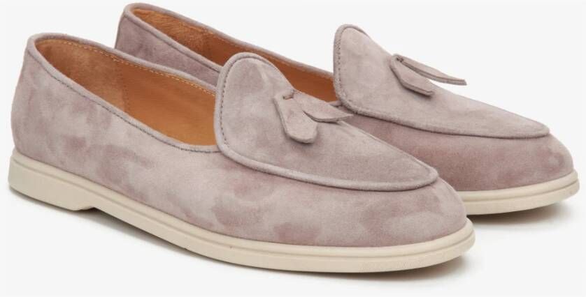 Estro Dames Beige Loafers gemaakt van Italiaans Echt Velours met Franjes Beige Dames