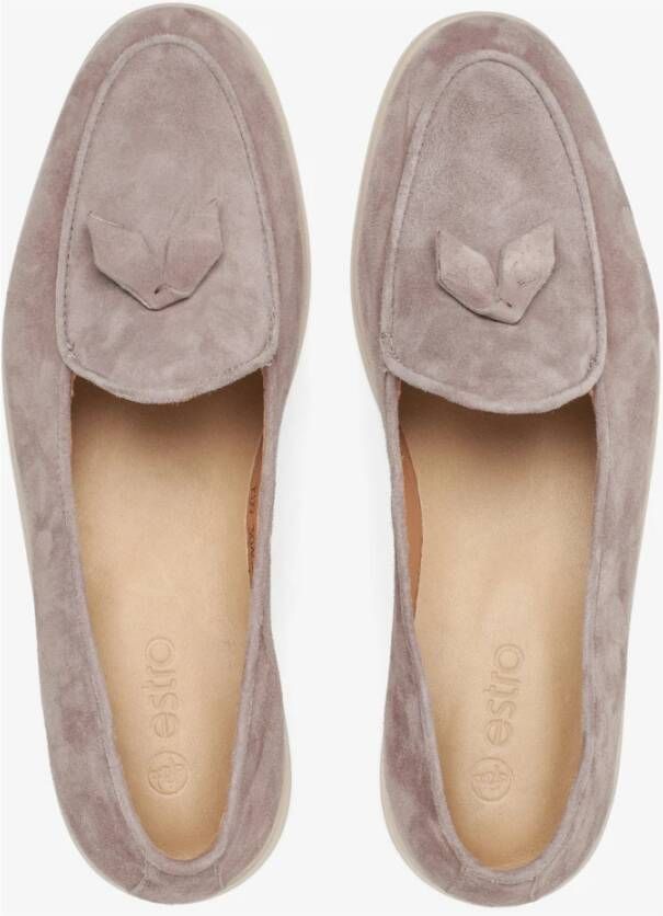 Estro Dames Beige Loafers gemaakt van Italiaans Echt Velours met Franjes Beige Dames