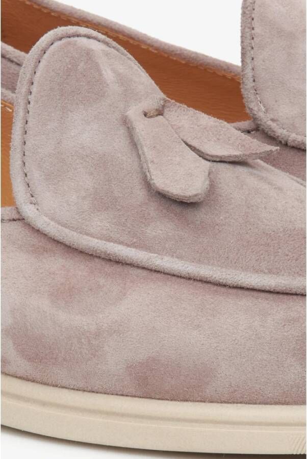 Estro Dames Beige Loafers gemaakt van Italiaans Echt Velours met Franjes Beige Dames