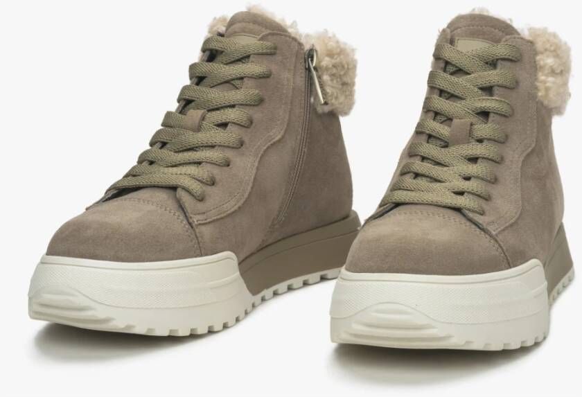 Estro Khaki Hoge Winter Sneakers voor Dames gemaakt van Velours & Bont Green Dames