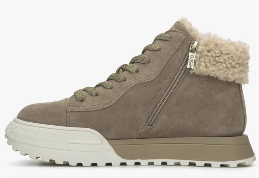 Estro Khaki Hoge Winter Sneakers voor Dames gemaakt van Velours & Bont Green Dames