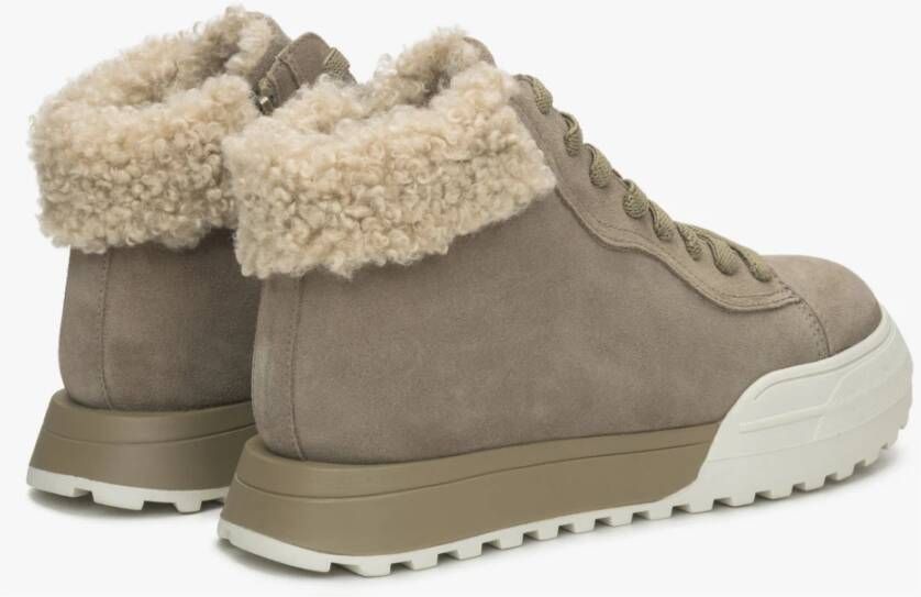 Estro Khaki Hoge Winter Sneakers voor Dames gemaakt van Velours & Bont Green Dames