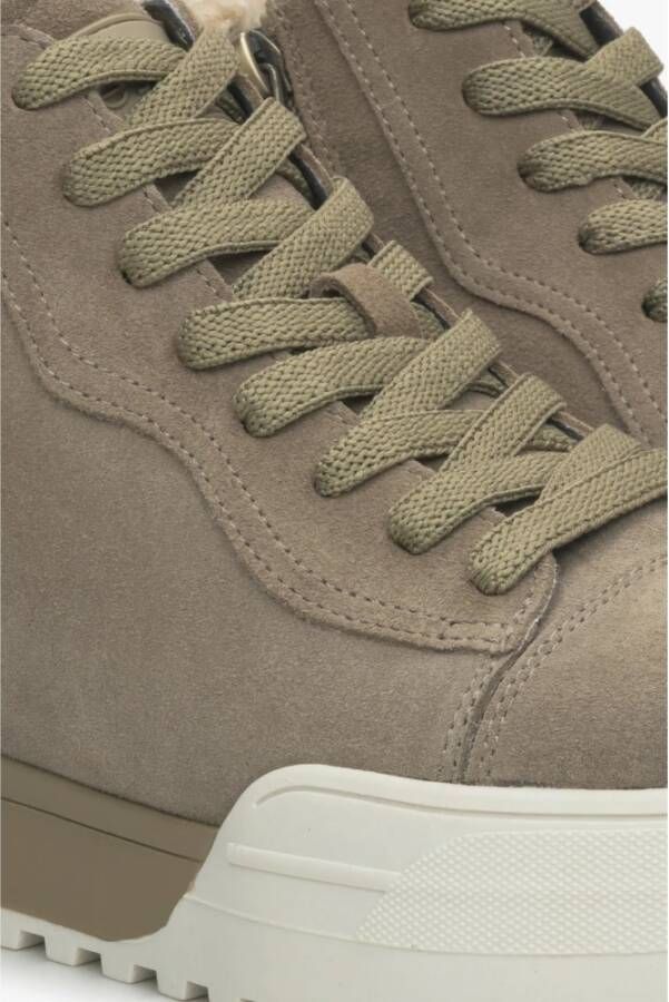 Estro Khaki Hoge Winter Sneakers voor Dames gemaakt van Velours & Bont Green Dames