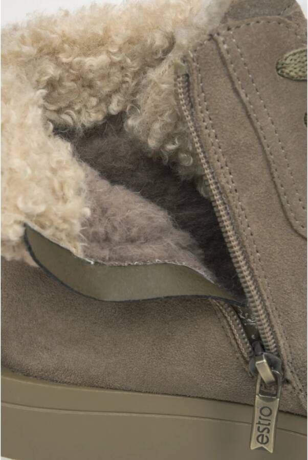 Estro Khaki Hoge Winter Sneakers voor Dames gemaakt van Velours & Bont Green Dames