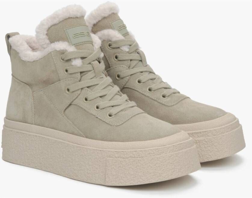 Estro Khaki wollen gevoerde hoge sneakers met velours voor de winter ES8 Er00115865 Green Dames