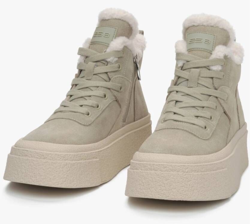 Estro Khaki wollen gevoerde hoge sneakers met velours voor de winter ES8 Er00115865 Green Dames