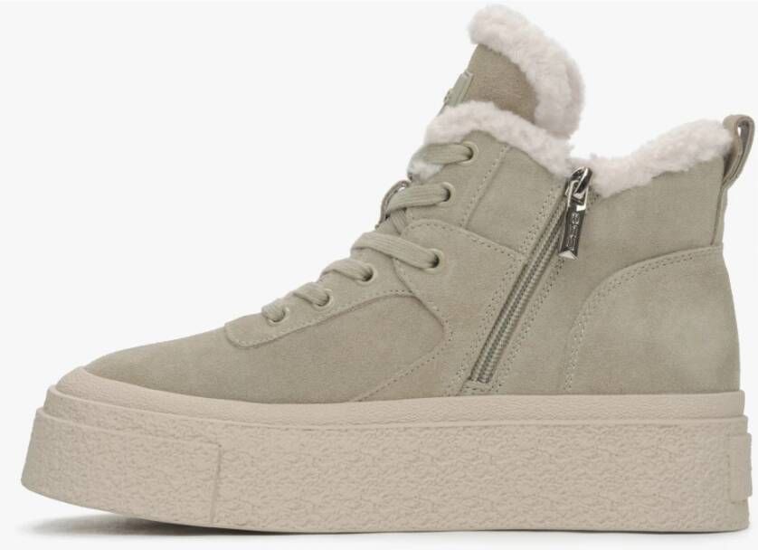 Estro Khaki wollen gevoerde hoge sneakers met velours voor de winter ES8 Er00115865 Green Dames