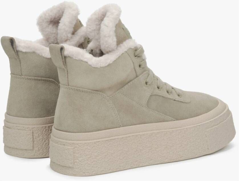 Estro Khaki wollen gevoerde hoge sneakers met velours voor de winter ES8 Er00115865 Green Dames