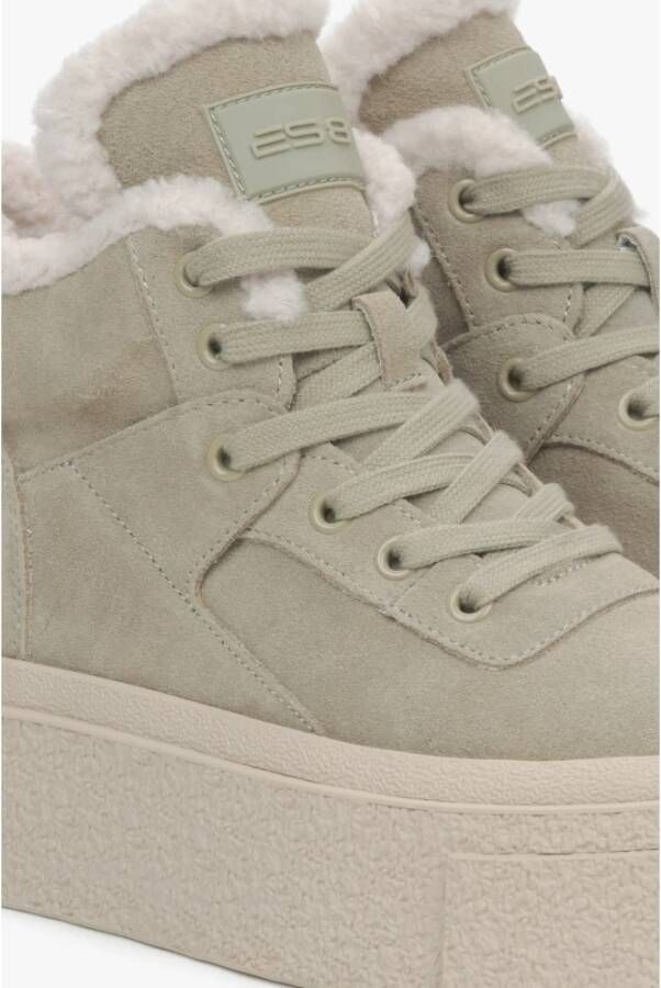 Estro Khaki wollen gevoerde hoge sneakers met velours voor de winter ES8 Er00115865 Green Dames