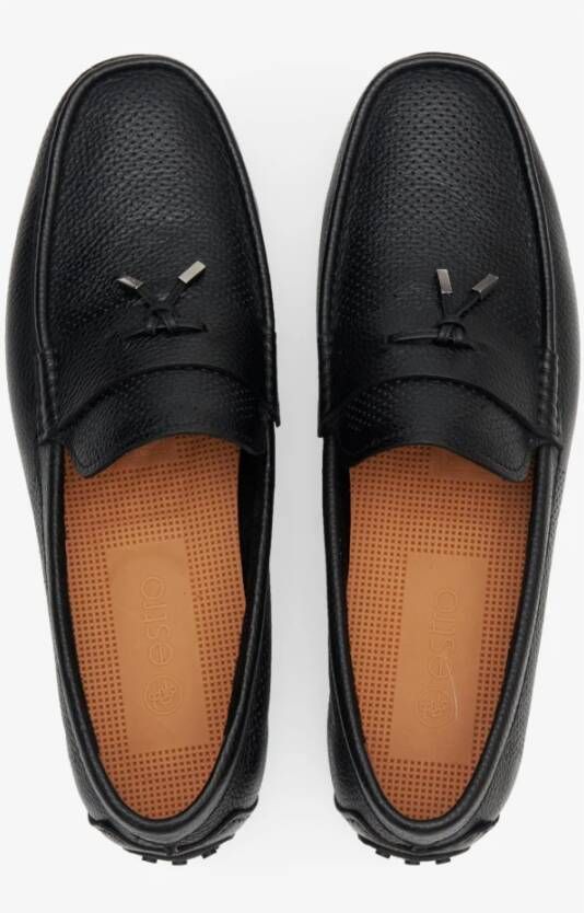 Estro Klassieke Zwarte Leren Loafers Black Heren