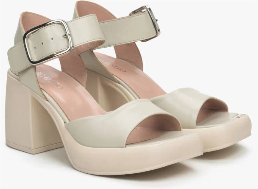 Estro Dames Beige & Grijs Leren Sandalen met Hak Er00115156 Gray Dames