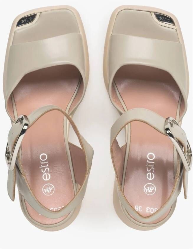 Estro Dames Beige & Grijs Leren Sandalen met Hak Er00115156 Gray Dames