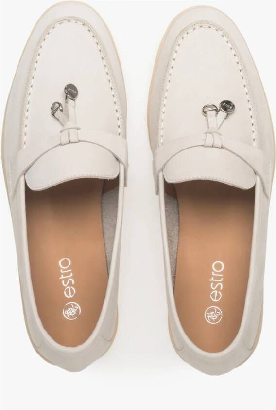 Estro Dames Lichtbeige Kwast Loafers gemaakt van Nubuck Beige Dames