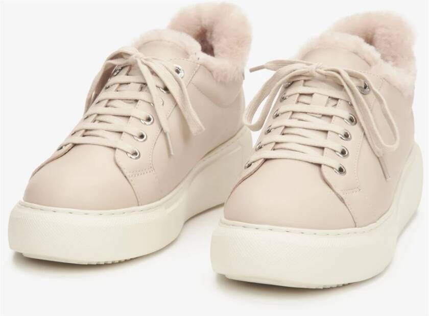 Estro Lichtbeige lage winter sneakers voor dames met bontvoering Beige Dames