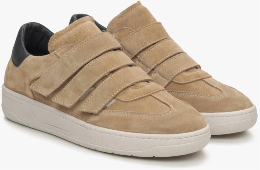 Estro Lichtbruine Velcro Sneakers voor dames gemaakt van Italiaans echt leer & velours Brown Dames