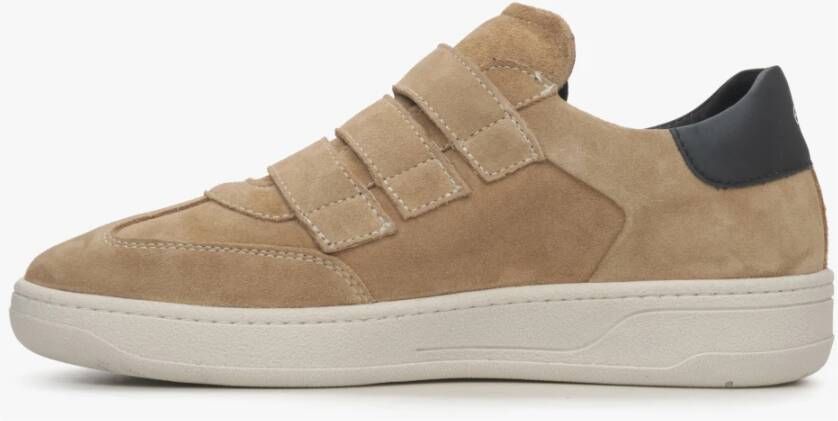 Estro Lichtbruine Velcro Sneakers voor dames gemaakt van Italiaans echt leer & velours Brown Dames