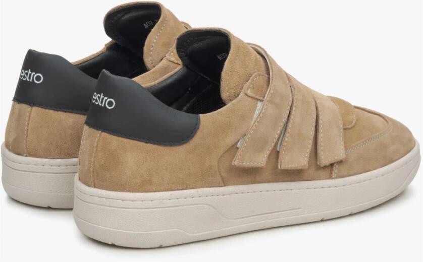 Estro Lichtbruine Velcro Sneakers voor dames gemaakt van Italiaans echt leer & velours Brown Dames