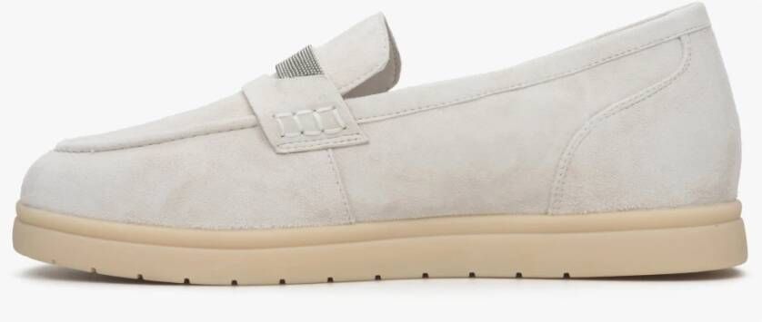 Estro Dames Lichtbeige Mocassins gemaakt van Echt Velours Er00114614 Beige Dames