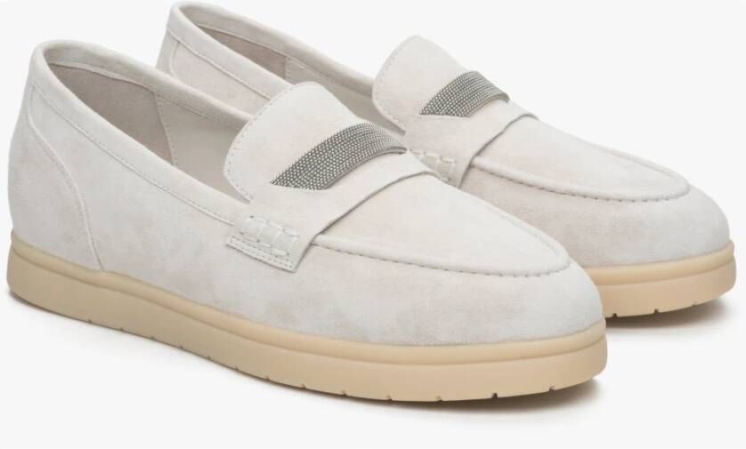 Estro Dames Lichtbeige Mocassins gemaakt van Echt Velours Er00114614 Beige Dames