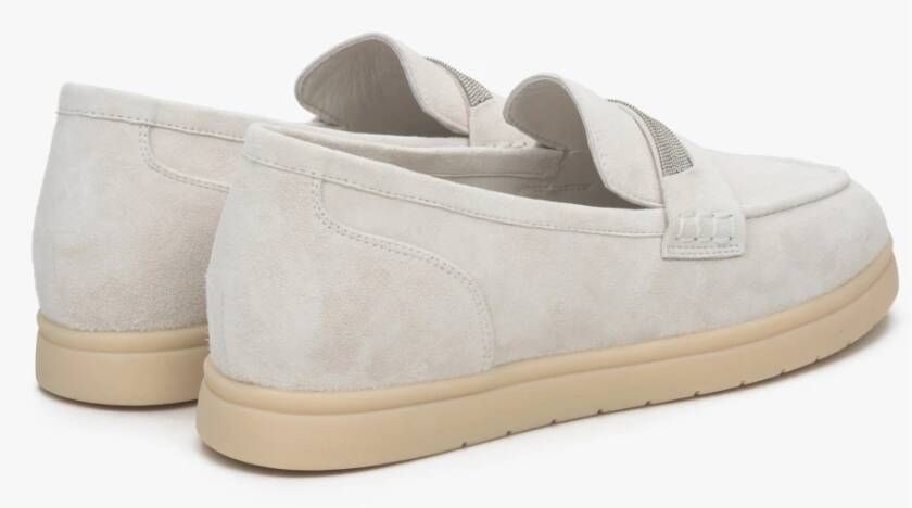 Estro Dames Lichtbeige Mocassins gemaakt van Echt Velours Er00114614 Beige Dames