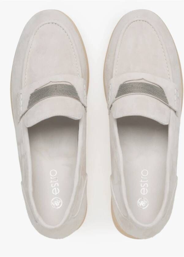 Estro Dames Lichtbeige Mocassins gemaakt van Echt Velours Er00114614 Beige Dames