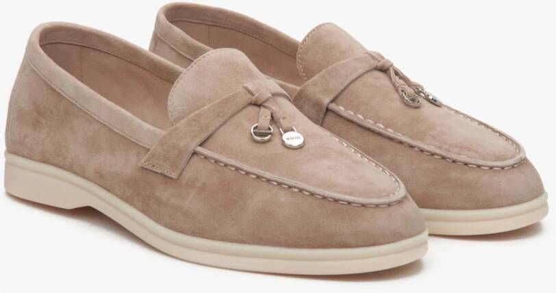 Estro Dames Beige Kwast Loafers gemaakt van Velours Er00112681 Brown Dames