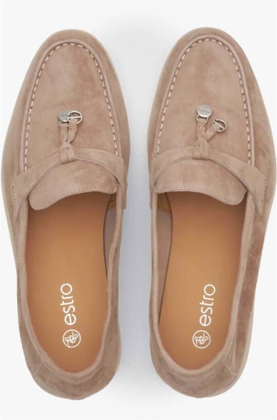 Estro Dames Beige Kwast Loafers gemaakt van Velours Er00112681 Brown Dames