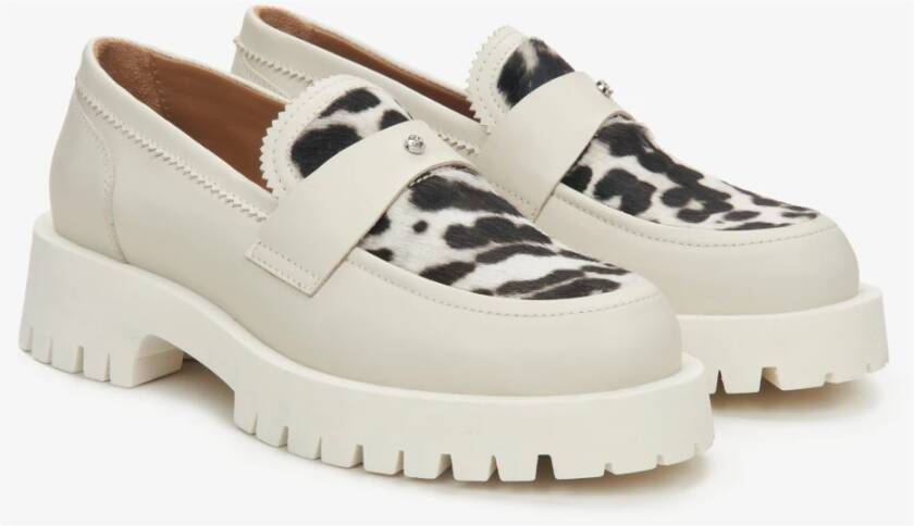 Estro Dames Licht Beige Luipaardprint Loafers gemaakt van Italiaans Echt Leer Beige Dames