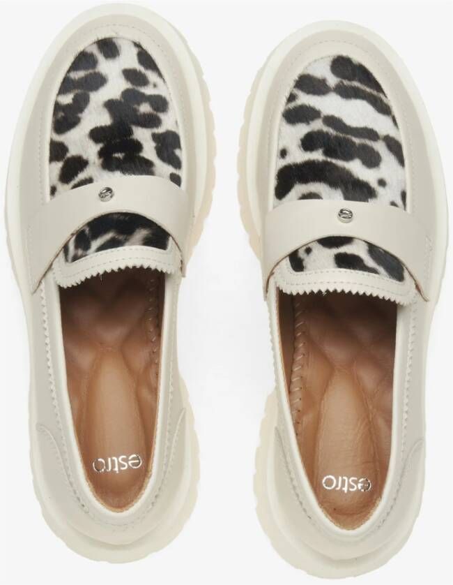 Estro Dames Licht Beige Luipaardprint Loafers gemaakt van Italiaans Echt Leer Beige Dames