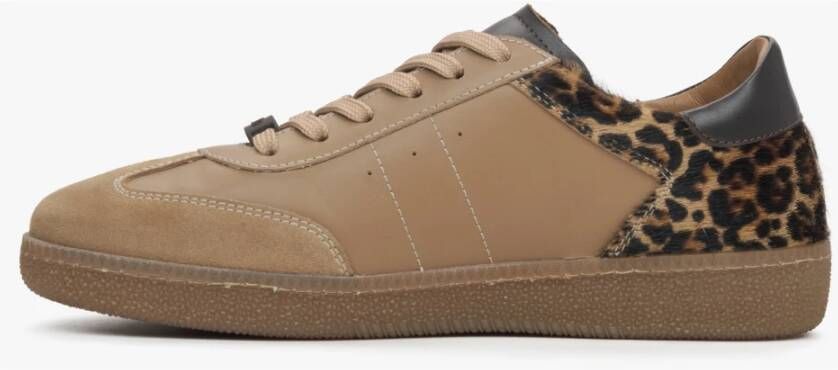 Estro Dames Lichtbruine Luipaardprint Sneakers gemaakt van Italiaans Echt Leer Er00115842 Brown Dames