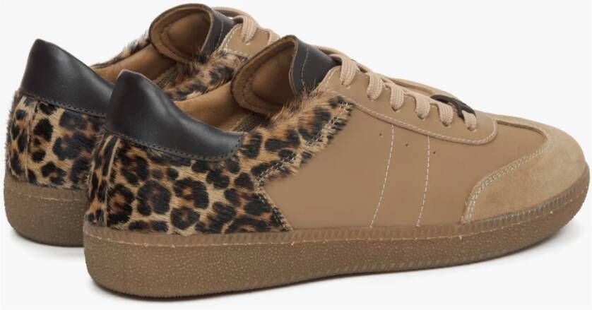 Estro Dames Lichtbruine Luipaardprint Sneakers gemaakt van Italiaans Echt Leer Er00115842 Brown Dames