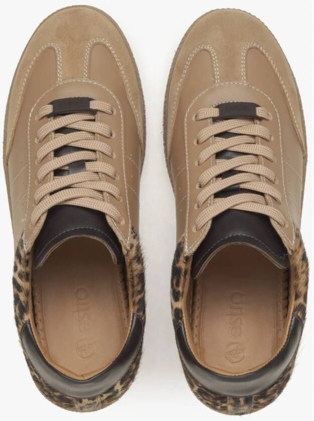 Estro Dames Lichtbruine Luipaardprint Sneakers gemaakt van Italiaans Echt Leer Er00115842 Brown Dames