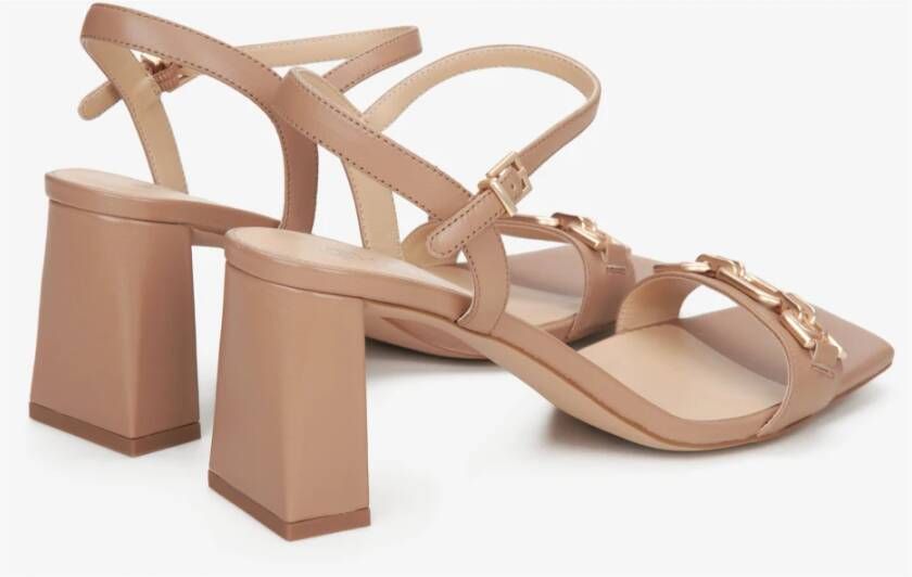 Estro Dames Beige Blokhak Sandalen gemaakt van Echt Leer Er00114745 Beige Dames