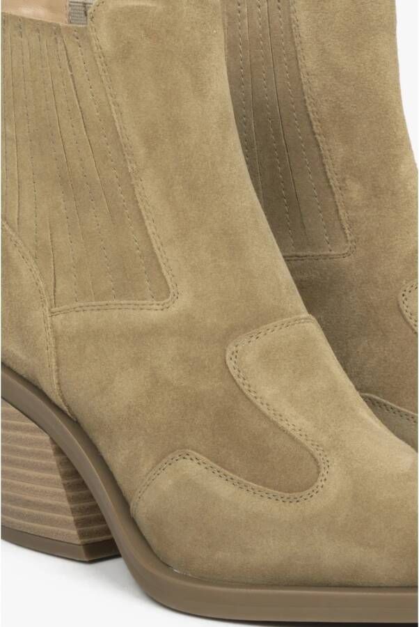 Estro Luxe Beige Cowboy Laarzen Italiaans Velours Beige Dames